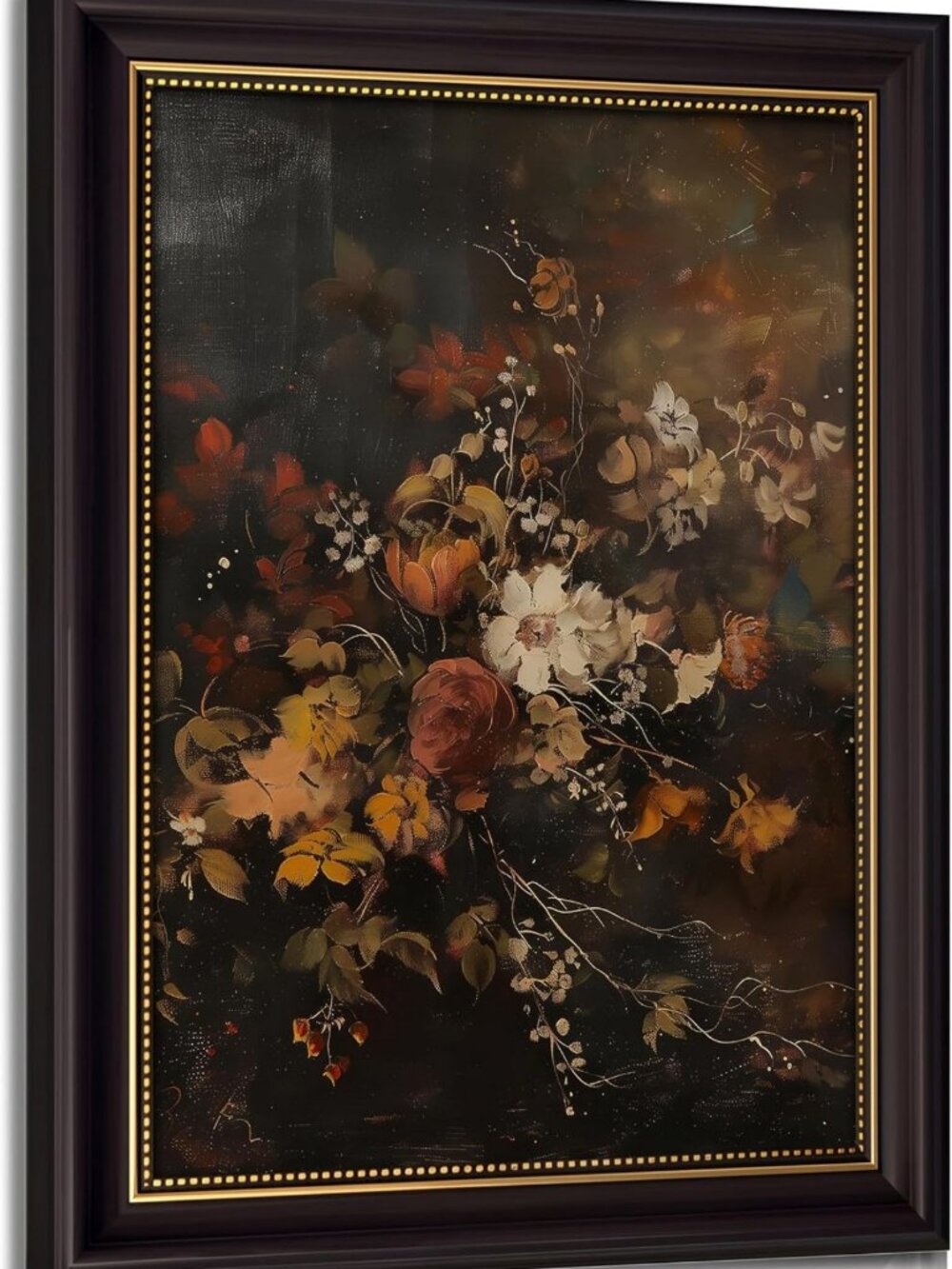 Vintage Floral Wall Art Print, Framed Canvas Decor, 9x11in Moody Flowers